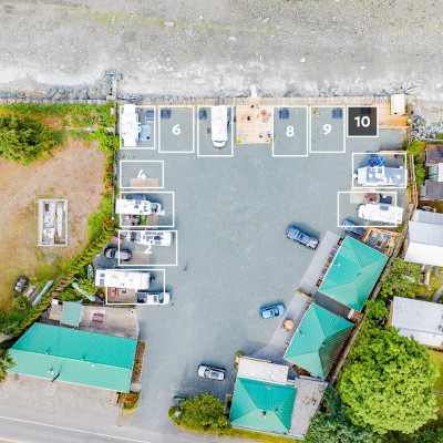 Aerial shot featuring Space 10 in ROAM's RV park.