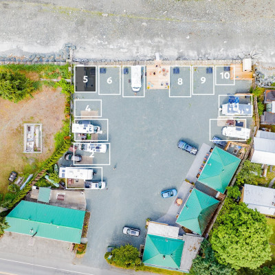 Aerial view showing Space 5 highlighted in the RV park.